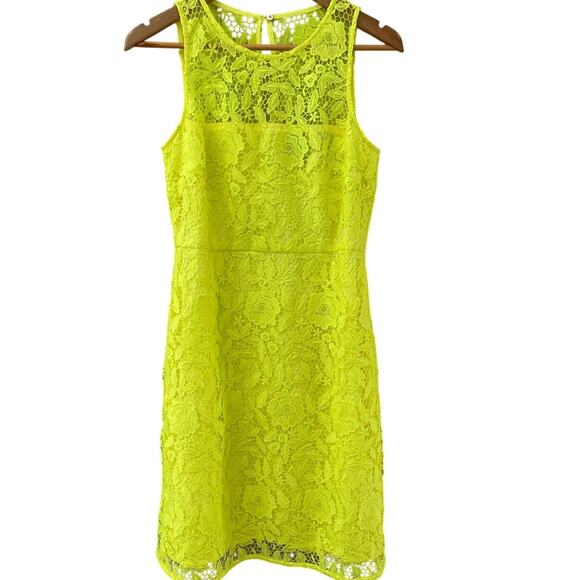 J Crew Collection Neon Yellow Full Lace Cocktail Shift Dress Size 6 - Picture 5 of 12